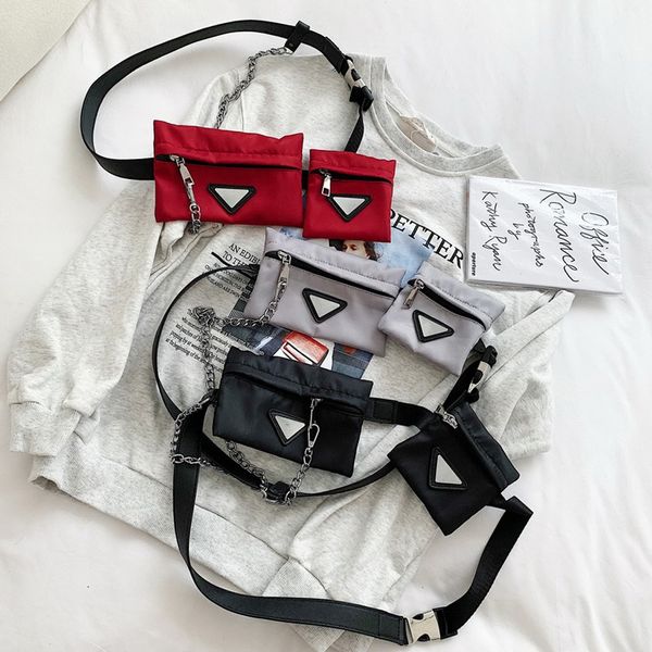 

personality canvas chest bag women's two pockets fashion simple shoulder diagonal chain bag student bolsos mujer feminina