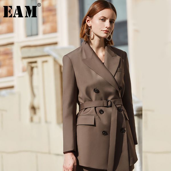 

eam] loose fit double breasted temperament big size jacket new lapel long sleeve women coat fashion tide spring 2020 1s073, Black;brown