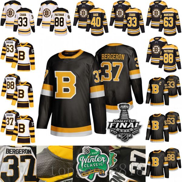 

third black boston bruins 37 patrice bergeron brad marchand tuukka rask david pastrnak krejci zdeno chara 2019 winter classic hockey jerseys, Black;red