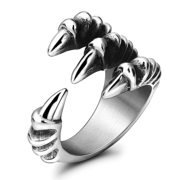 

titanium steel ring men's ring domineering opening sharp dragon claw tail ring personality tide male accessories, Silver