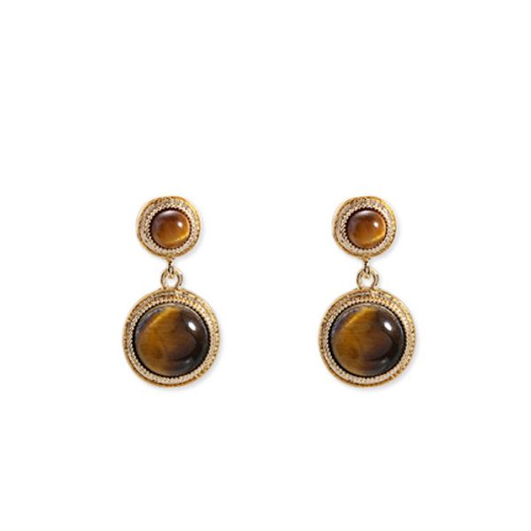 

wholesale 10 pairs gold plated geometric tiger eye stone stud earrings for women green turquoise jewelry, Golden;silver