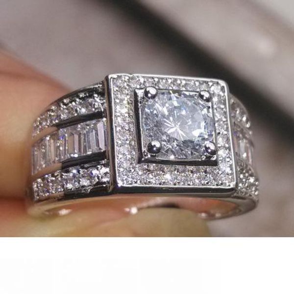 

vintage sz8 9 10 11 12 13 luxury jewelry brand 10kt white gold filled white z round cut wedding engagement men band ring for love gift, Silver