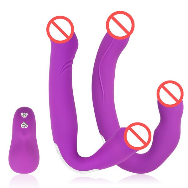Strapon senza spalline vibratore con cinturino lesbico senza fili con doppia penetrazione giocattoli sessuali per donna J2218
