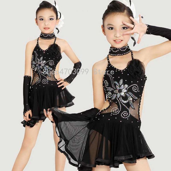

2019 new models child latin dance dresses for sequin style cha cha dance clothing kids costume, Black;red