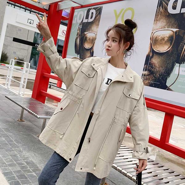 

women's jacket 2020 spring casual trench coat women's basic jacket loose outwear fashion plus size women solid, Tan;black