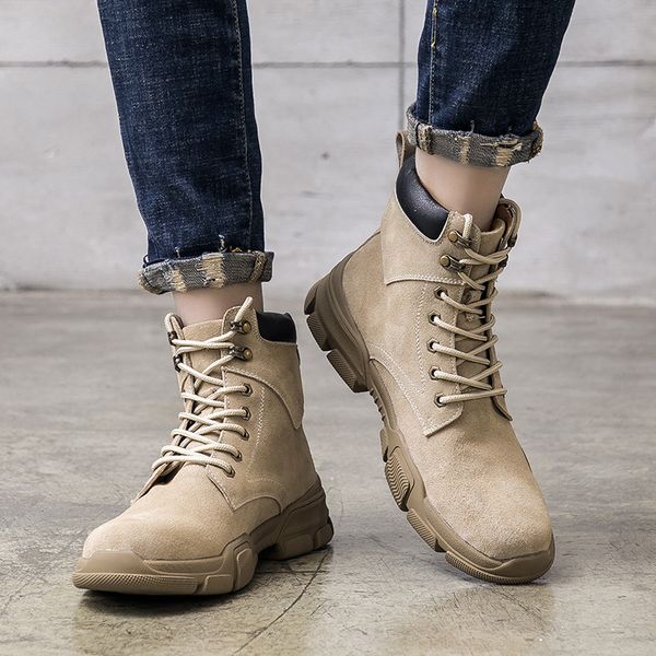 

new autumn early winter shoes men boots genuine leather suede boots fashion men ankle thick sole hard outsole a1627, Black