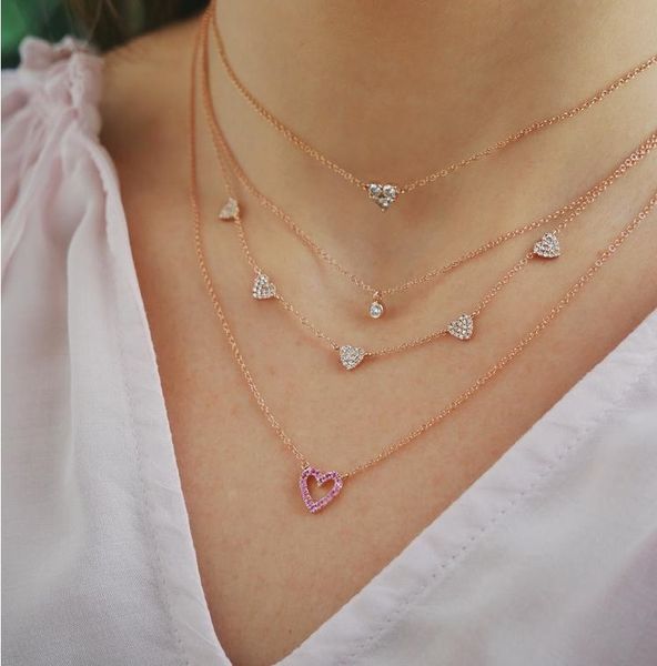 

fine 925 sterling silver 5 pcs cute sweet heart charm link chain valentines gift choker necklace