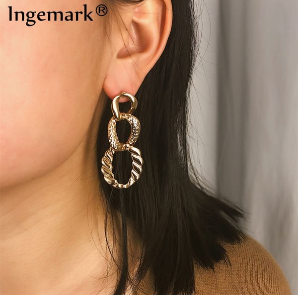 

ingemark элегантный три петли геометрические падение серьги brincos высокое качество женщины свадьба старинные длинные волны мотаться серьги, Golden