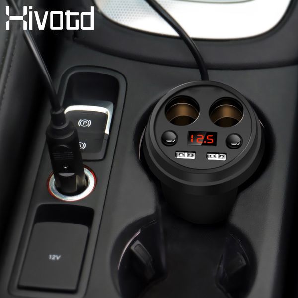 

hivotd universal accessories car dual usb charger cup holder power socket adapter cigarette lighter auto interior mouldings