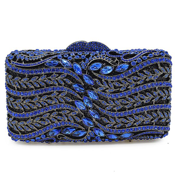 

2019 new hollow out blue diamonds evening bags clutch fashion women's party dinner clutches luxury crystals metal chain purse