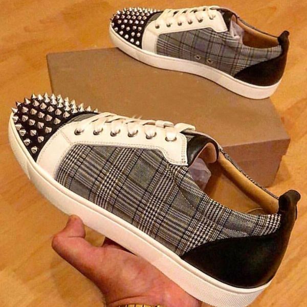 

fashion brands designer sneakers red bottom lattice leather spike luxury shoes for men & women studs junior party wedding casual walking, Black