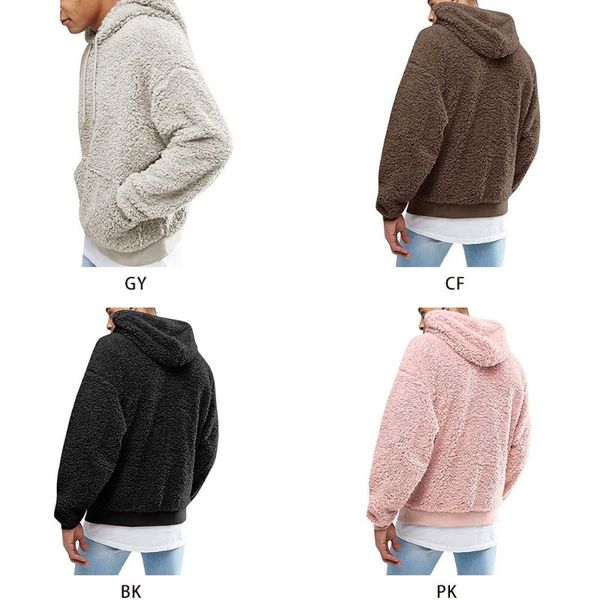 

mens winter hoodies thicken plush long sleeve sweatshirt casual pullover drawstring hoodie with pocket fluffy outwear s-3xl, Black