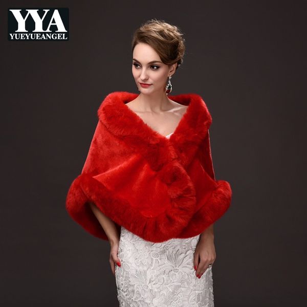 

winter ladies warm faux fur cape formal party outwear short scarf tippet women black red casual coat bridal wedding wraps poncho