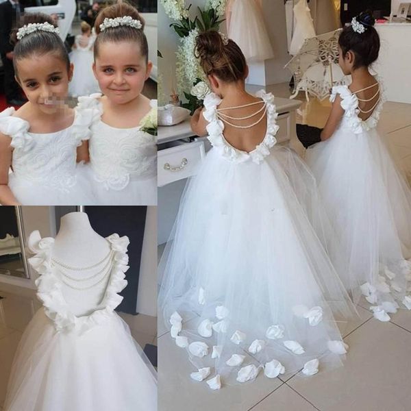 

real p lovely flower girl dresses o neck tulle floor length backless kid ball gown junior bridesmaid dress for girls, Red;yellow