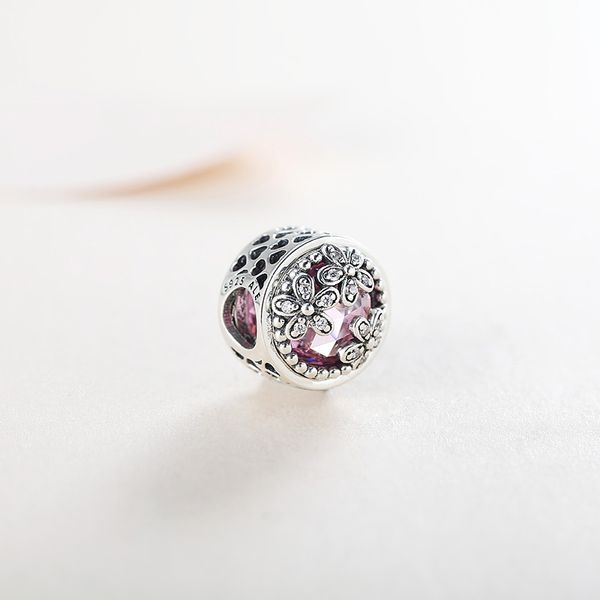 

весна подлинный реальный стерлингового серебра 925 розовый каменный цветок прелести подходят браслет пандоры, Black