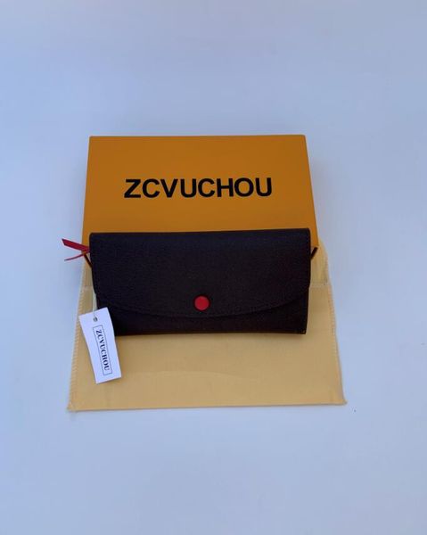 

orange original box real leather multicolor coin purse long wallet card holder women classic zipper pocket with dust bag card, Red;black