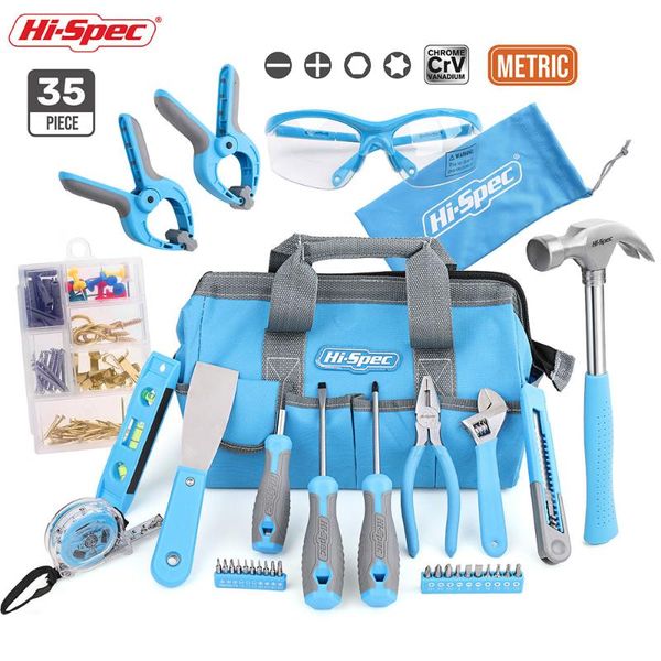 

hi-spec 35pc hand tool set household repair tool kit home diy bag for home repair