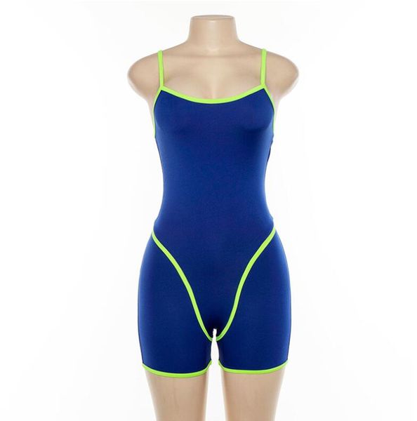 

summer women's new color contrast hollow straps jumpsuit, Black;white