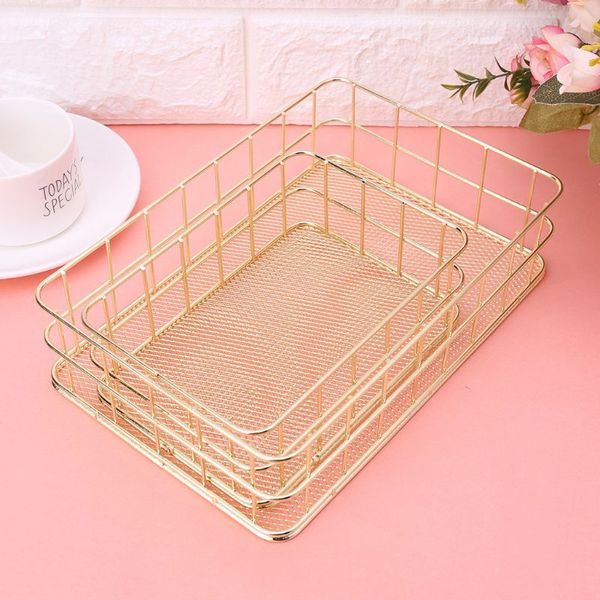 

modern metal storage basket wire mesh crate container kitchen office bathroom shelves makeup desk organizer