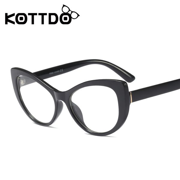 

wholesale-kottdo fashion cat eye glasses frame women plain clear le90 eyeglass eyewear vintage optical glasses oculos, Black