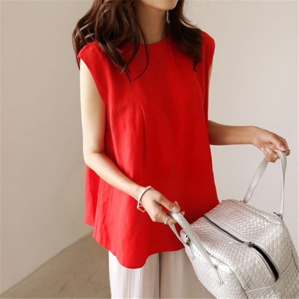 

superaen 2020 summer new sleeveless women shirt wild casual solid color ladies blouses and round neck women clothing, White