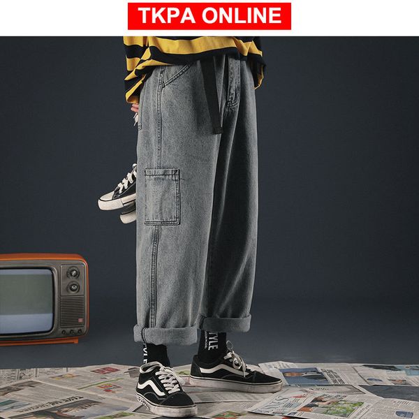 

men streetwear patchwork jeans pants 2020 mens hiphop denim pants male vintage fashion harem regular fit, Blue