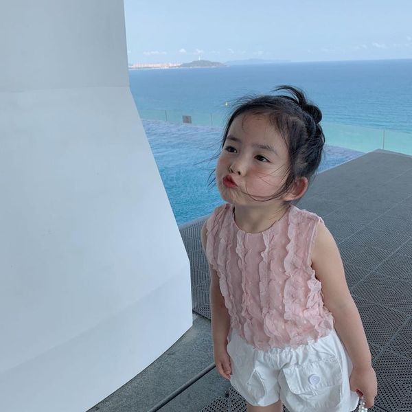 

2020 new arrival baby girls ruffles t-shirt summer kids girls chiffon tees 1-7 years, Blue