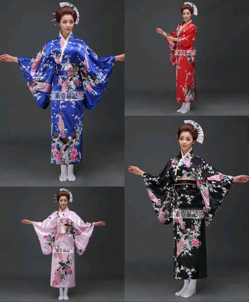 

5 colors japanese kimono vintage yukata haori costume retro geisha dress obi cosplay gown, Red