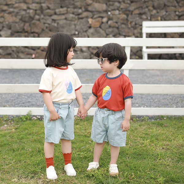 

cotton little brothers and sisters t shirt family matching clothes infant baby boys girls short sleeve cartoon outfits, Blue