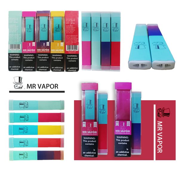 

Г-н Vapor Одноразовые устройства Бобы Starter Kits 1,3 мл масла Телеги 280mAh 300 пуфы 14 цветов E сигареты Empty