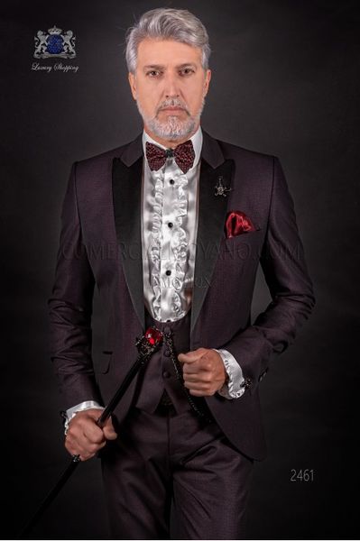 Moda Vermelho Escuro Do Noivo Smoking Lapela Padrinhos Groomsmen Mens Vestido De Noiva 2019 Estilo Homem Jaqueta Blazer 3 Peça Terno (Jaqueta + Calça + colete + Gravata) 1087