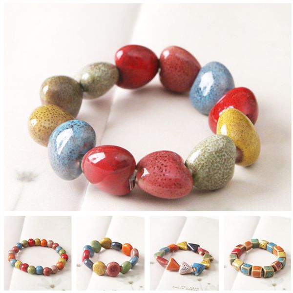 

cube spherical heart oblate vintage beads bohemia ceramic stone charm bracelets for women creative gifts decorative accessories, Golden;silver
