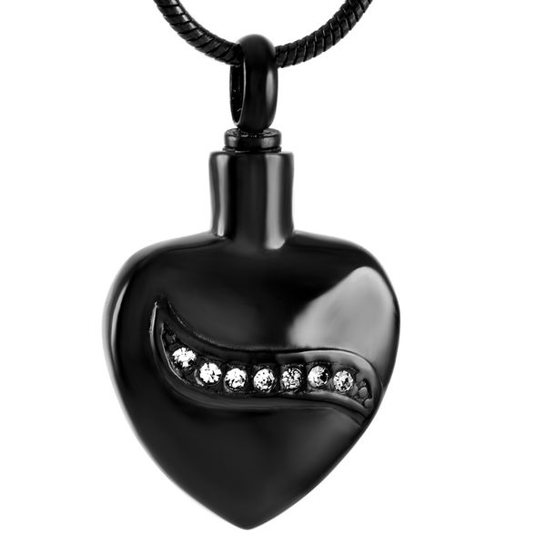 

ijd8562 нержавеющая сталь черная бровь кристалл сердце памятный подарок ожерелье мемориал для пепла урна кулон кремация ювелирные изделия, Silver