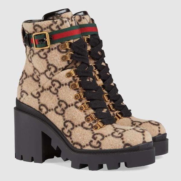 

with box) popular brands 2019 winter new designers women wool and tweed ankle boot ladies fashion luxury boots large 01, Black