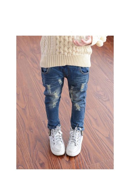 

2019 spring and autumn children's trousers,kids baby hole pants boy's casual jeans, Blue