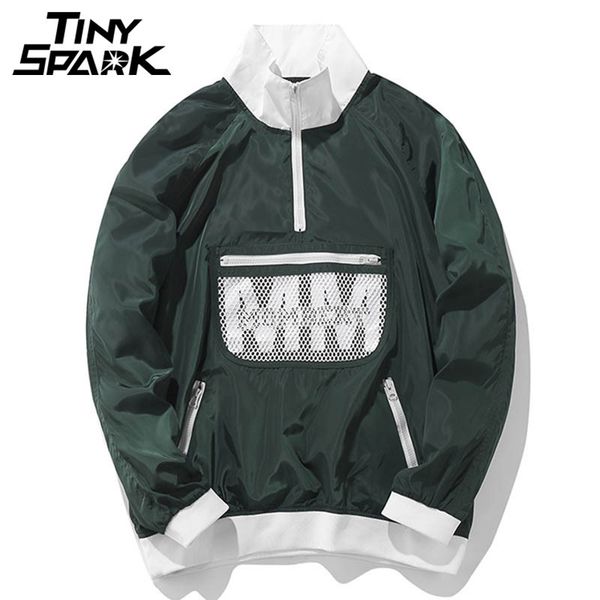 

mens harakuju jacket japanese windbreaker hip hop thin jacket front pocket pullover oversized green track streetwear autumn, Black;brown