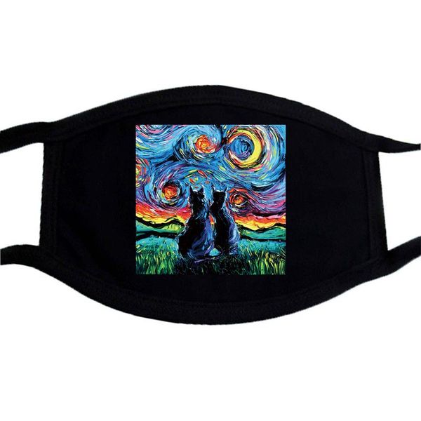 

van gogh's cats cartoon funny mask face hip hop winter keep warm black mouth-muffle windproof washable harajuku masks onqvt