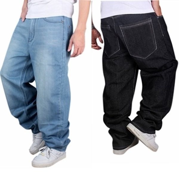 

rusanranz 2018 new mens loose jeans hip hop skateboard jeans baggy pants denim pants male skateboarding plus size 30-46, Black