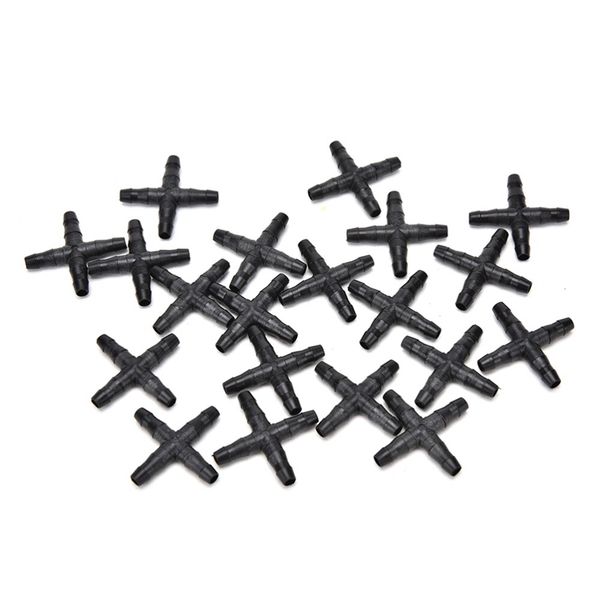

20 pcs black sprinkler irrigation tee pipe barb hose fitting joiner drip system for tube water pipe cross 4/7 mm hose