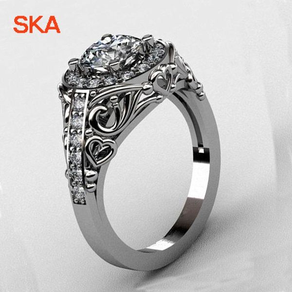 

ska ring fashion princess girl rings for women anillos mujer hollow out zircon rose gold geometric finger jewelry jjz418, Silver