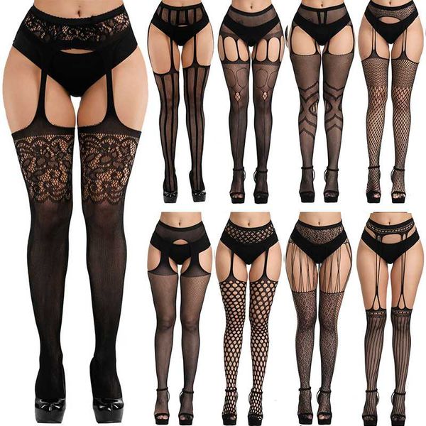 

black stockings women non-slip suspender pantyhose thigh fishnet nylon long socks over knee socks lingerie, Black;white