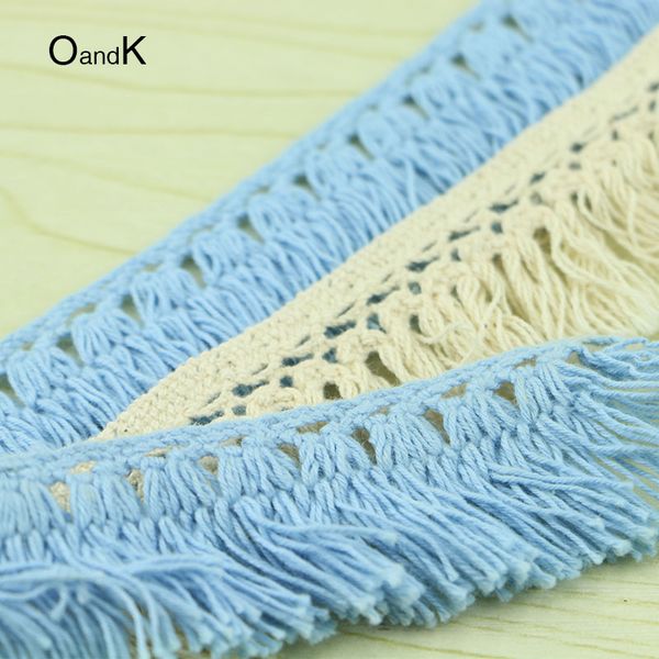 

3yard knitted cotton tassel lace ribbon beige blue colordiy handmade,wedding party/craft &gift packing/child dress/decoration, Pink;blue