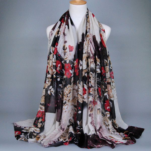 

women scarf ladies autumn fashion warm winter 2018 luxo flower print long soft wrap shawl scarves 90*180cm