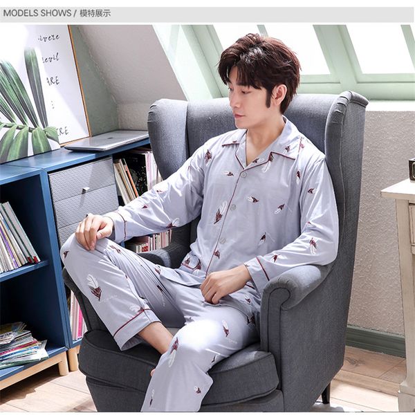 

mens sleepwear men night suit man feather nightwear youth autumn pajamas set long sleeve pants set male homewear l-xxxl, Black;brown