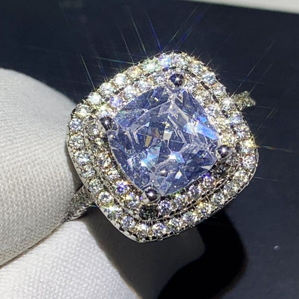 

stunning jewelry sterling sier cushion shape white z pave cz diamond gemstones party women wedding band ring gift, Slivery;golden