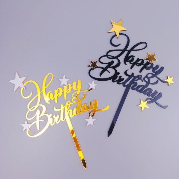 Shiny Happy Birthday Cake Topper Lovely Star Cupcake Toppers Cake Picks Decorazione torta Compleanno per bambini ZC2510