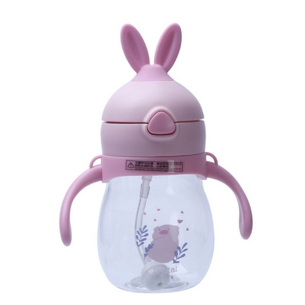 

270ml baby kid straw cup cartoon animal school drinking water straw bottle straw sippy cup with shoulder strap