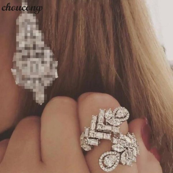 

choucong sizeable handmade flower promise ring 925 sterling silver diamond cz party wedding band rings for women jewelry gift, Slivery;golden