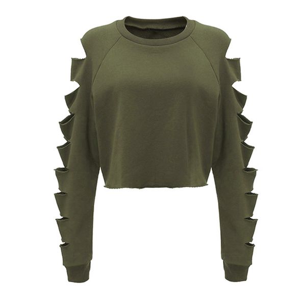 

women long sleeve tee blouse casual loose crop hollow out new, Black