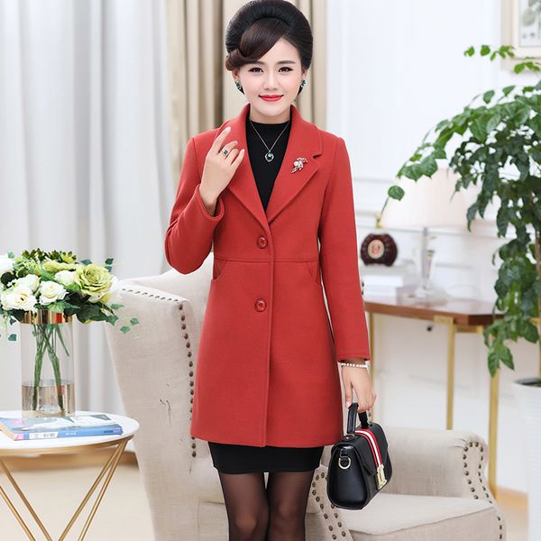 

woolen coat female autumn winter fashion coat female large size single-breasted wool coats suit collar middle age clothing 5xl, Black